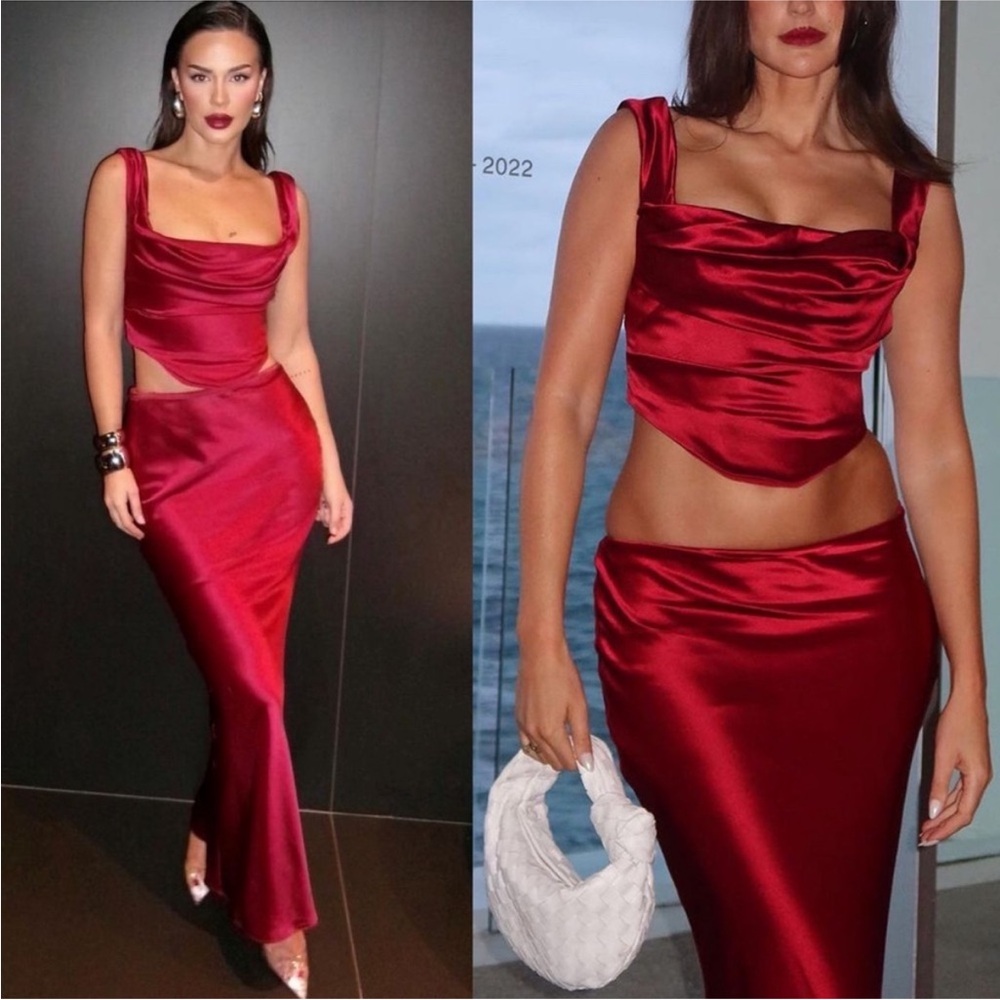 HOUSE OF CB 'Sydel' Ruby‎ Satin Bias Cut Maxi Skirt NWOT Size XL